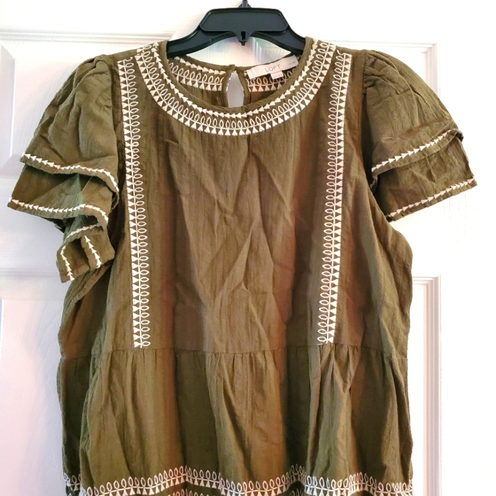 LOFT XL petite short sleeve peplum blouse olive green